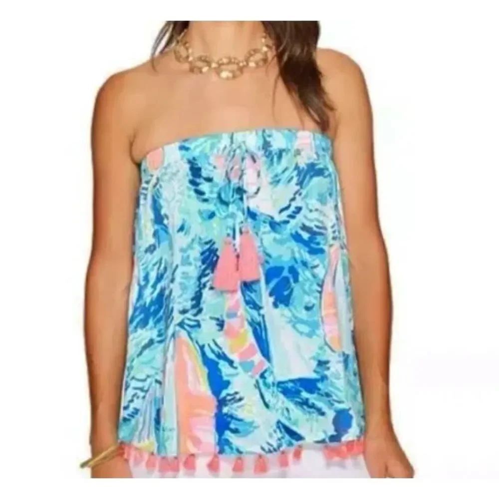 Lilly Pulitzer Floral Beach Palma Tassel Tube Top sz Small